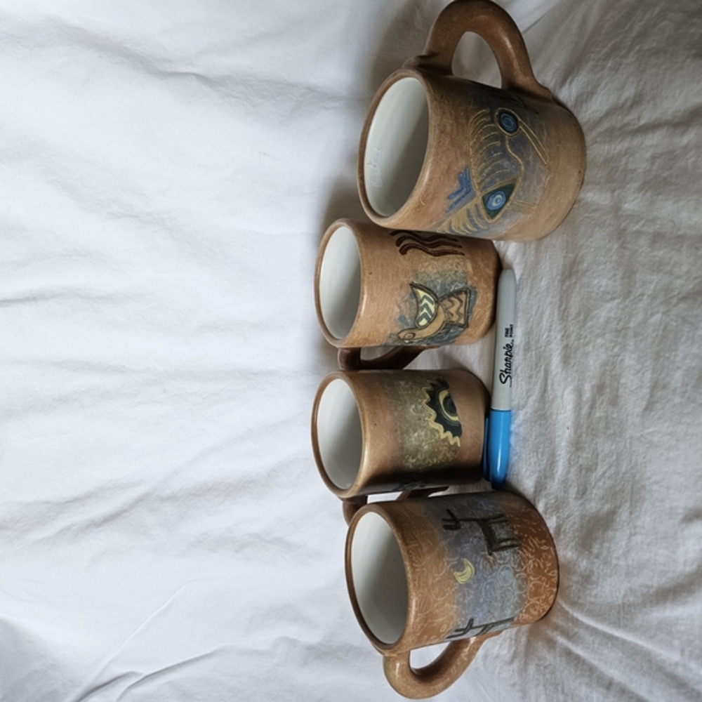 Artistic Brown Mugs Set & 2 Serving Bowls